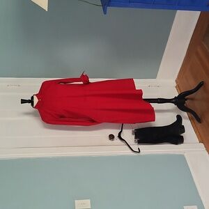 Worth New York dark red, cotton elastine asymmetrical hem with pockets Size 8.